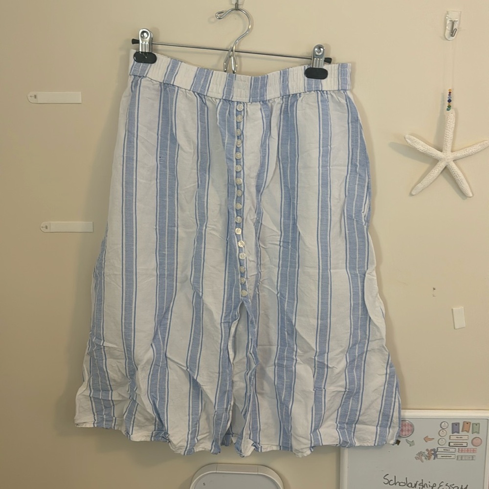 loft petite striped midi button down split front skirt size medium